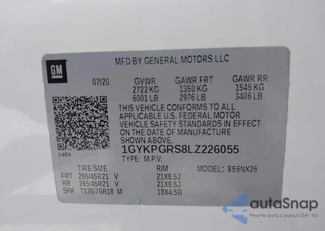 2020 Cadillac Xt6 Awd Sport z USA, uszkodzony, nr VIN 1GYKPGRS8LZ226055